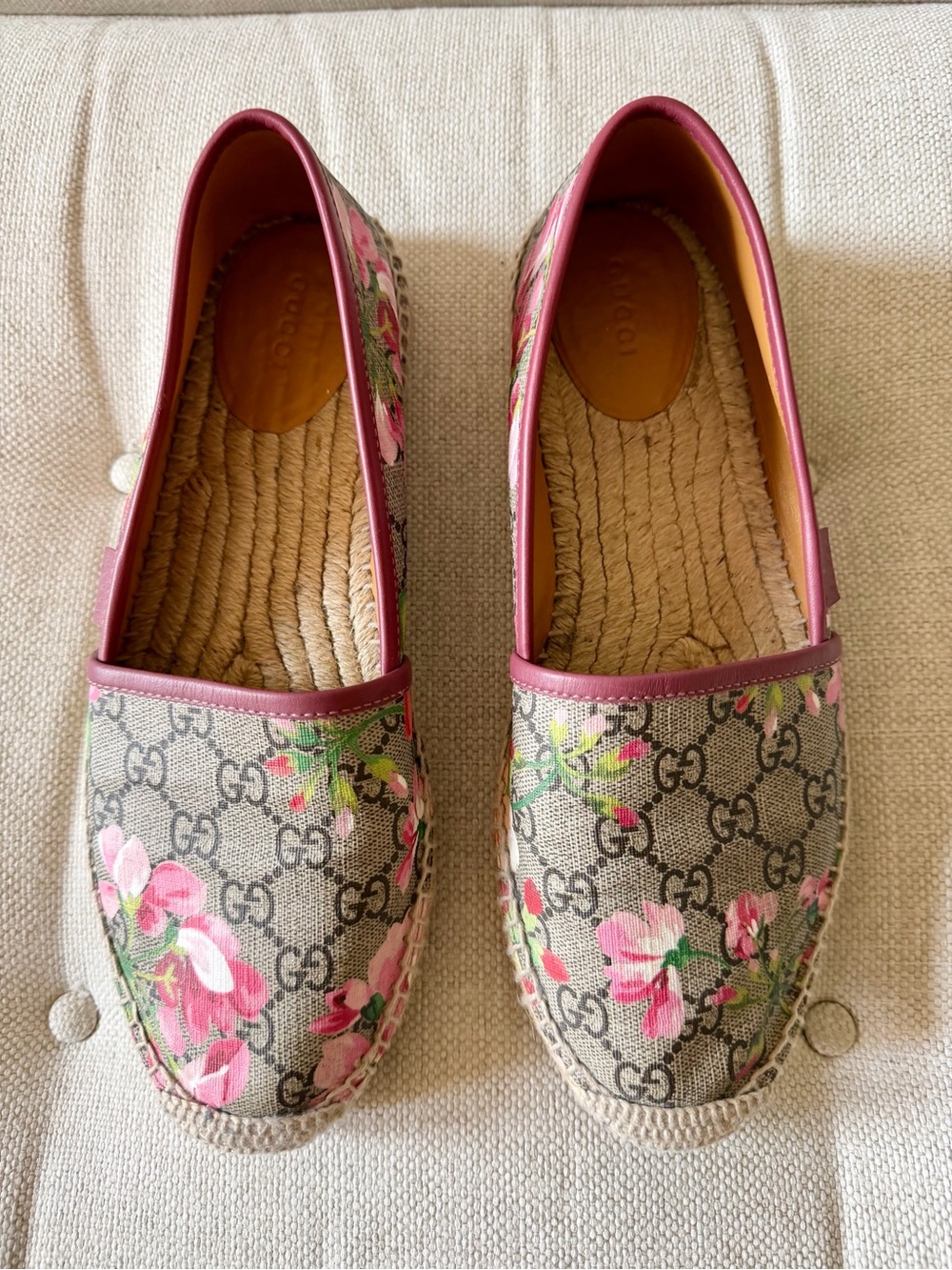 Gucci Bloom Floral GG Canvas Espadrilles with Berry LP Trim